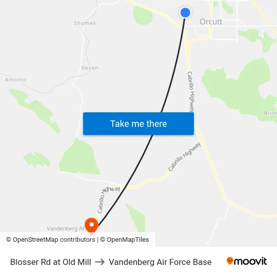 Blosser Rd at  Old Mill to Vandenberg Air Force Base map