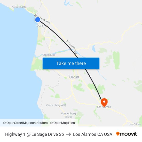 Highway 1 @ Le Sage Drive Sb to Los Alamos CA USA map