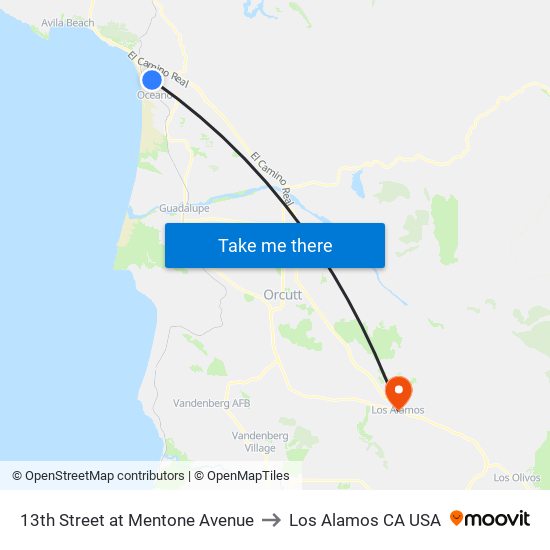 13th Street at Mentone Avenue to Los Alamos CA USA map