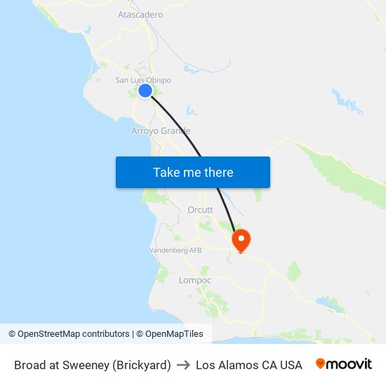 Broad at Sweeney (Brickyard) to Los Alamos CA USA map