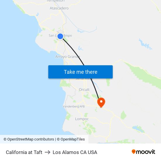 California at Taft to Los Alamos CA USA map