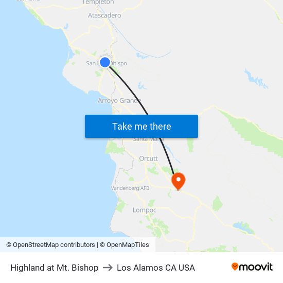 Highland at Mt. Bishop to Los Alamos CA USA map