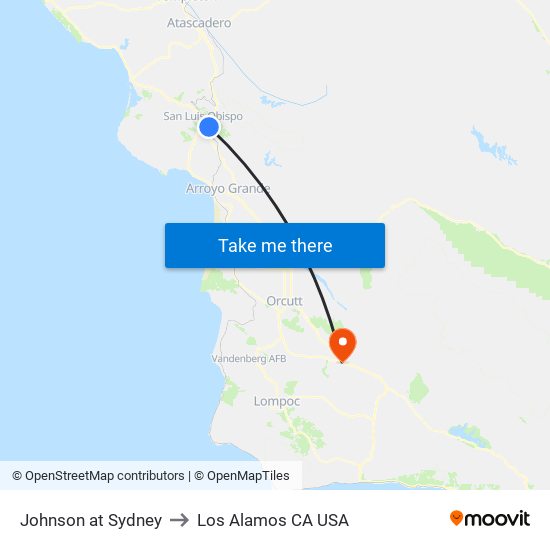 Johnson at Sydney to Los Alamos CA USA map