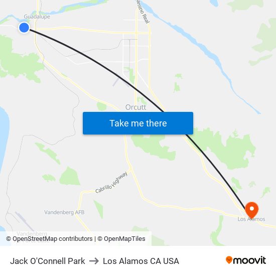 Jack O'Connell Park to Los Alamos CA USA map
