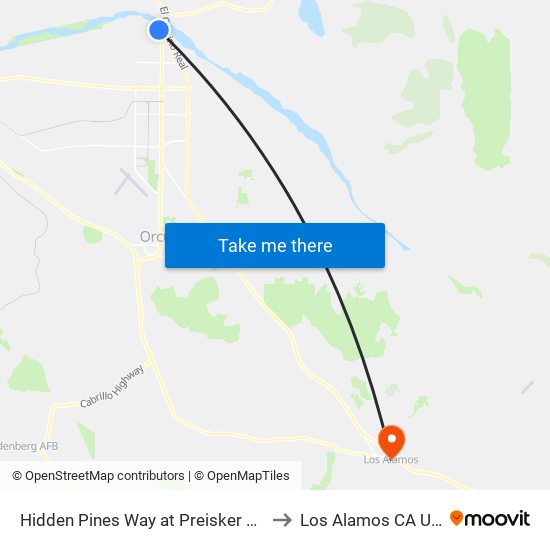 Hidden Pines Way at Preisker Park to Los Alamos CA USA map