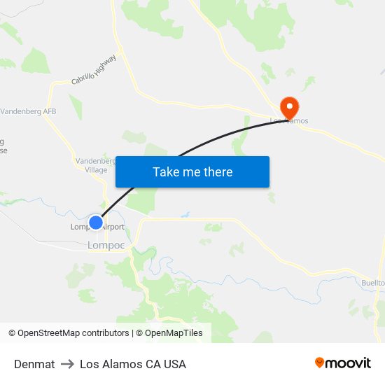 Denmat to Los Alamos CA USA map