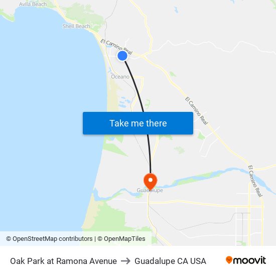 Oak Park at Ramona Avenue to Guadalupe CA USA map