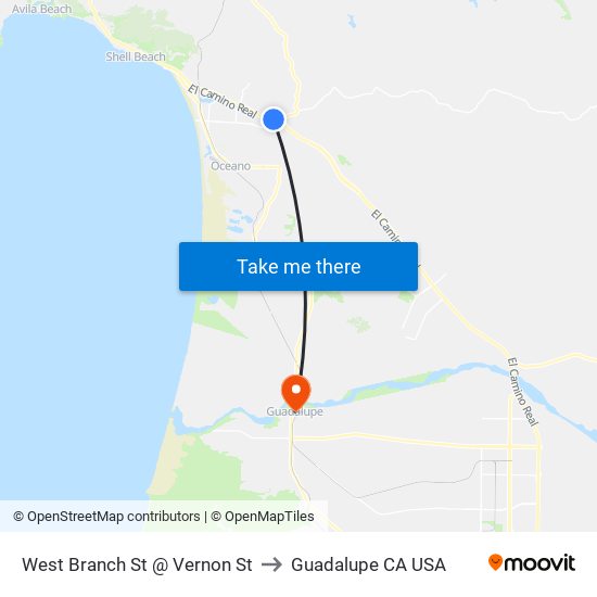 West Branch St @ Vernon St to Guadalupe CA USA map