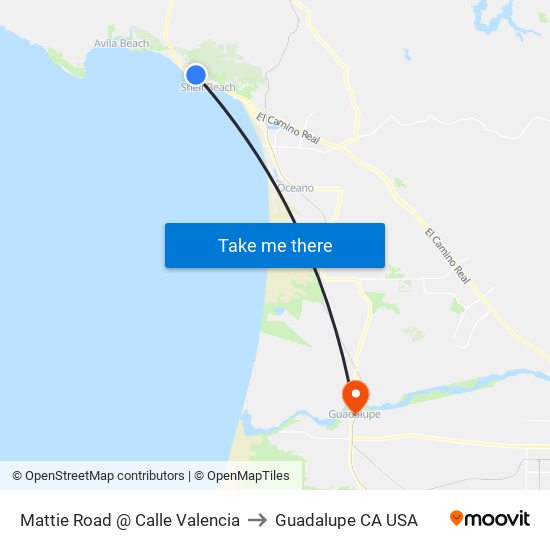 Mattie Road @ Calle Valencia to Guadalupe CA USA map