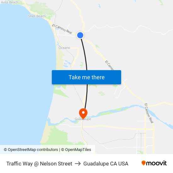 Traffic Way @ Nelson Street to Guadalupe CA USA map