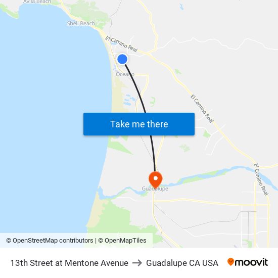 13th Street at Mentone Avenue to Guadalupe CA USA map