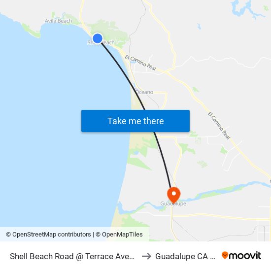 Shell Beach Road @ Terrace Avenue Sb to Guadalupe CA USA map