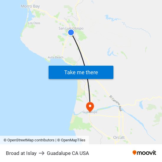 Broad at Islay to Guadalupe CA USA map