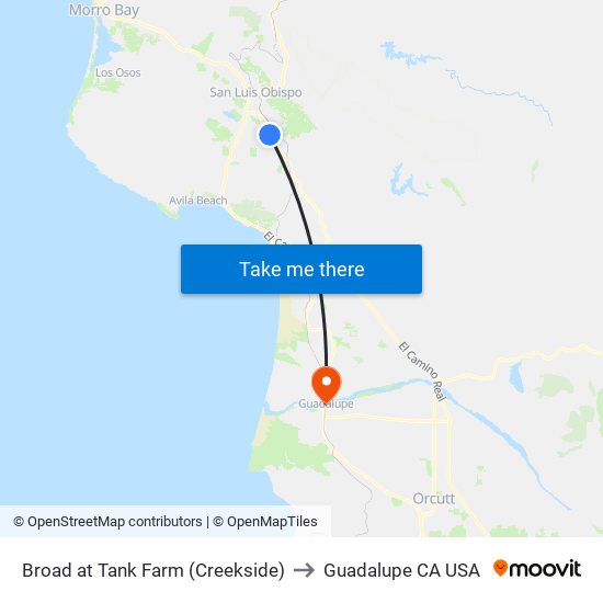 Broad at Tank Farm (Creekside) to Guadalupe CA USA map