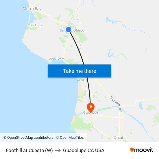 Foothill at Cuesta (W) to Guadalupe CA USA map