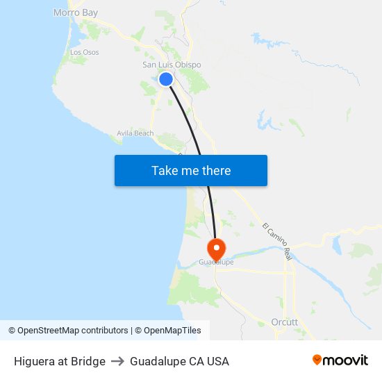 Higuera at Bridge to Guadalupe CA USA map