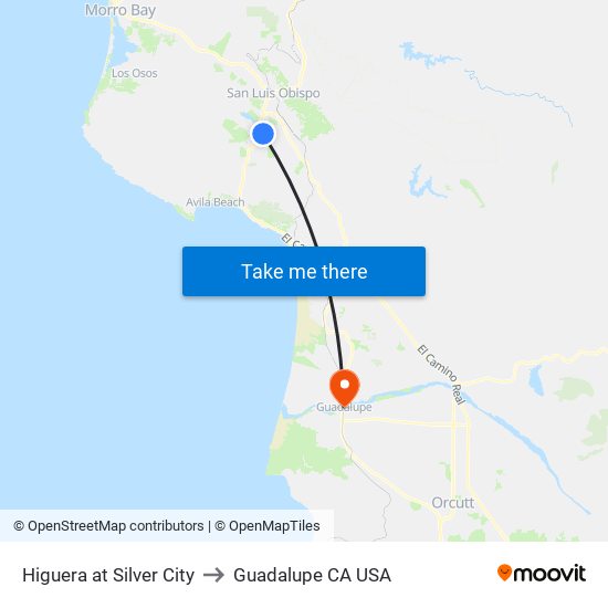 Higuera at Silver City to Guadalupe CA USA map