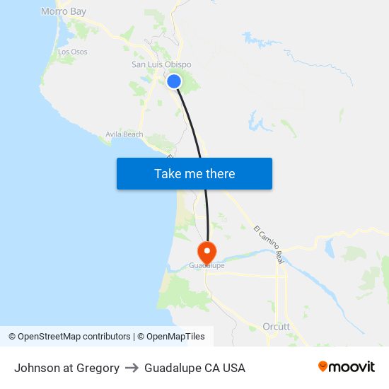 Johnson at Gregory to Guadalupe CA USA map