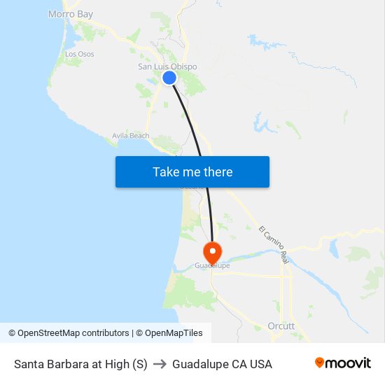 Santa Barbara at High (S) to Guadalupe CA USA map
