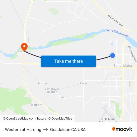 Western at Harding to Guadalupe CA USA map