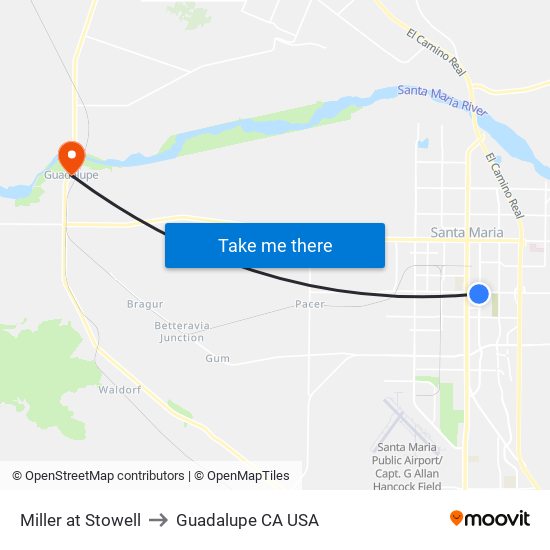 Miller at Stowell to Guadalupe CA USA map