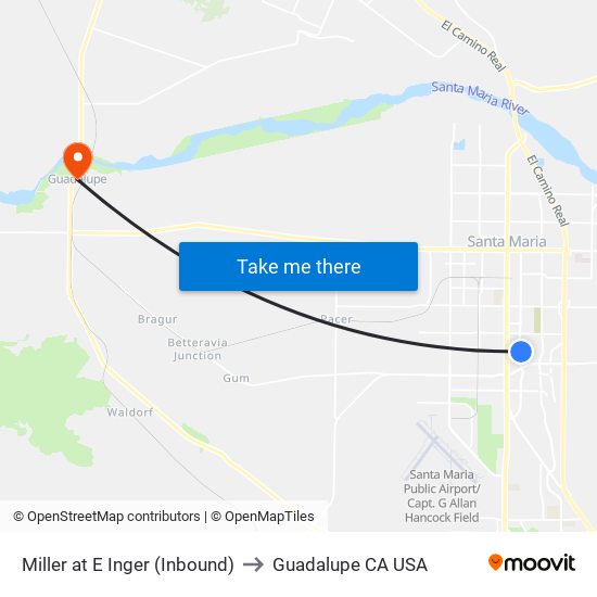 Miller at E Inger (Inbound) to Guadalupe CA USA map