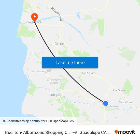 Buellton- Albertsons Shopping Center to Guadalupe CA USA map