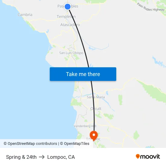 Spring & 24th to Lompoc, CA map