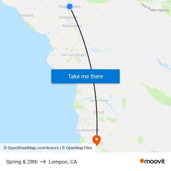 Spring & 28th to Lompoc, CA map