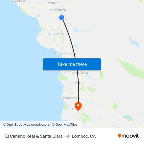 El Camino Real & Santa Clara to Lompoc, CA map