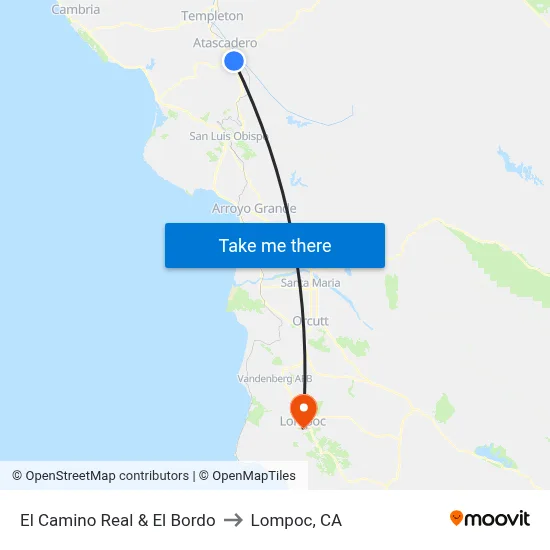 El Camino Real & El Bordo to Lompoc, CA map