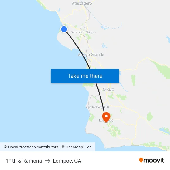11th & Ramona to Lompoc, CA map