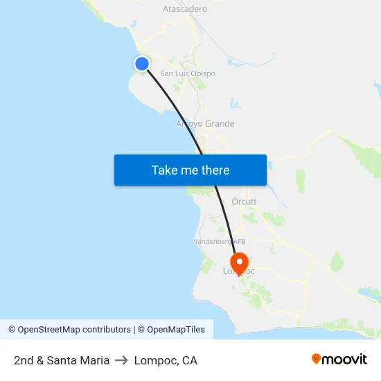 2nd & Santa Maria to Lompoc, CA map