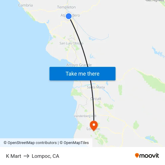 K Mart to Lompoc, CA map