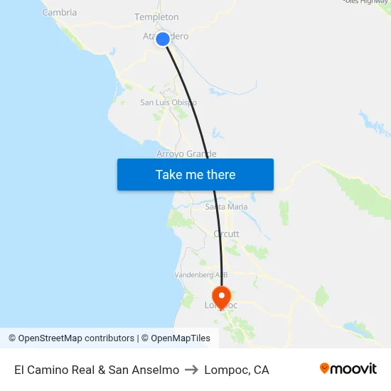 El Camino Real & San Anselmo to Lompoc, CA map