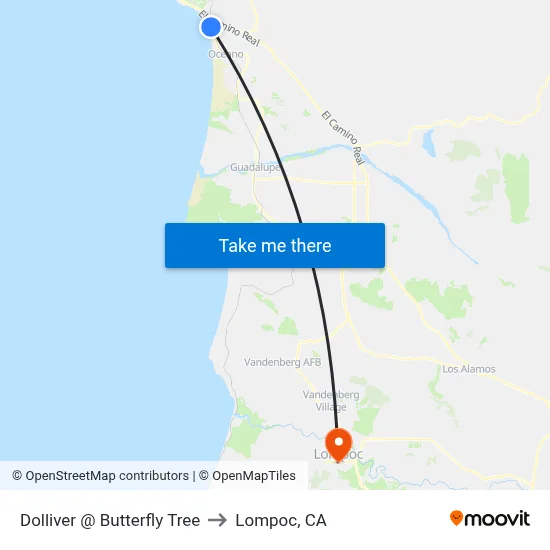 Dolliver @ Butterfly Tree to Lompoc, CA map
