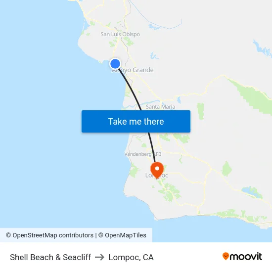 Shell Beach & Seacliff to Lompoc, CA map