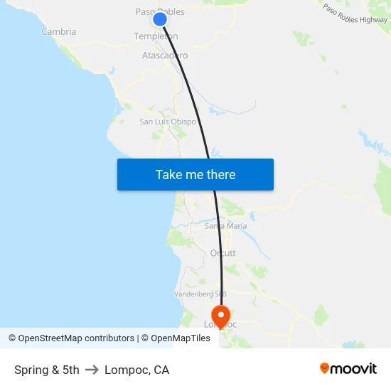 Spring & 5th to Lompoc, CA map
