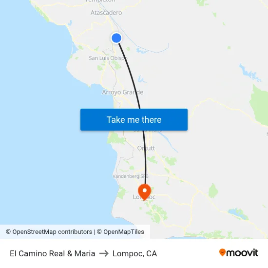 El Camino Real & Maria to Lompoc, CA map