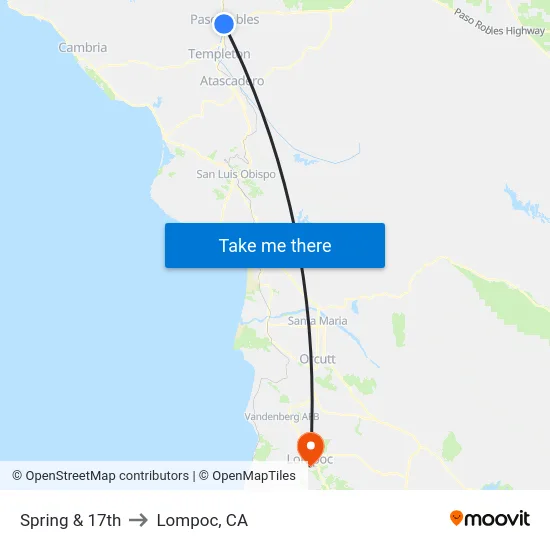 Spring & 17th to Lompoc, CA map
