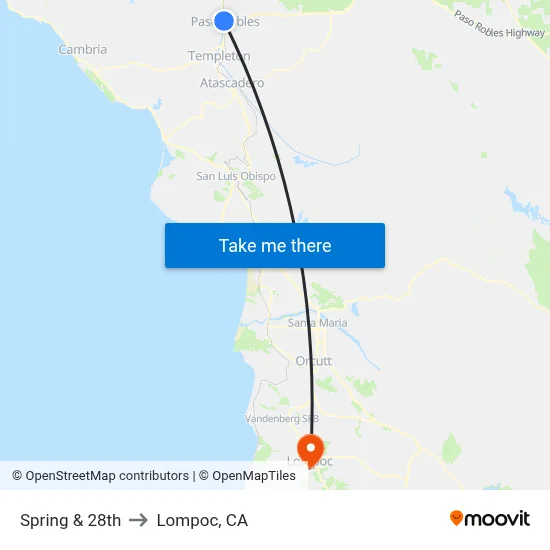 Spring & 28th to Lompoc, CA map