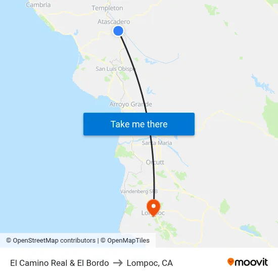 El Camino Real & El Bordo to Lompoc, CA map