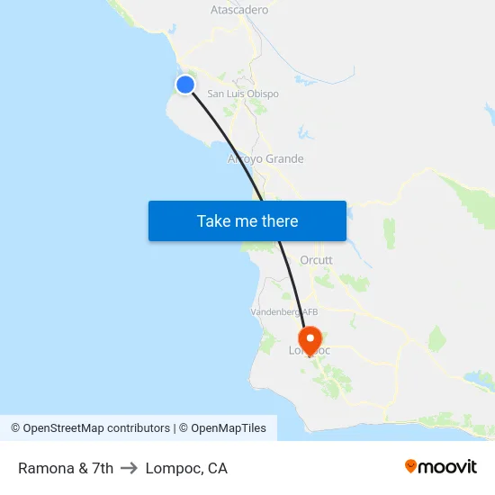 Ramona & 7th to Lompoc, CA map