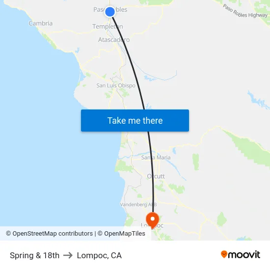 Spring & 18th to Lompoc, CA map