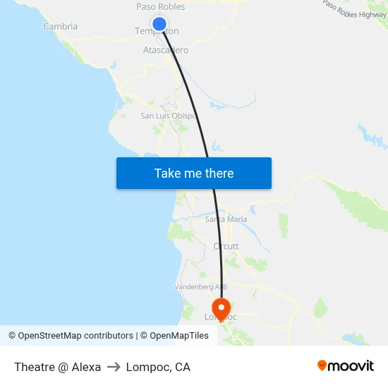 Theatre @ Alexa to Lompoc, CA map