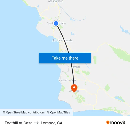 Foothill at Casa to Lompoc, CA map