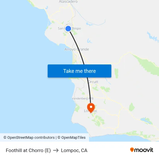 Foothill at Chorro (E) to Lompoc, CA map