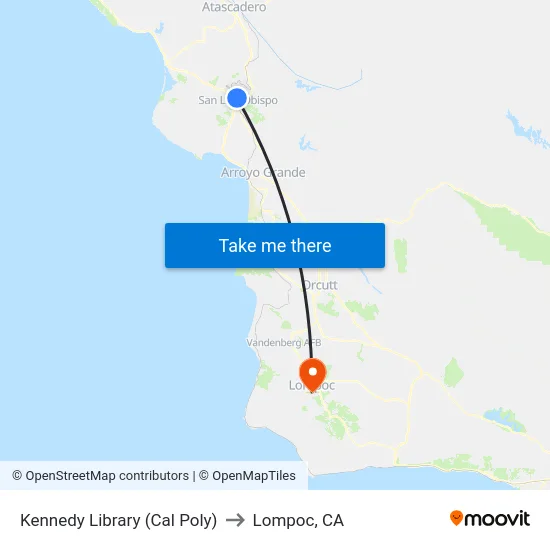 Kennedy Library  (Cal Poly) to Lompoc, CA map