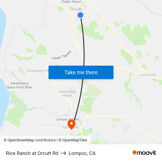 Rice Ranch at Orcutt Rd to Lompoc, CA map