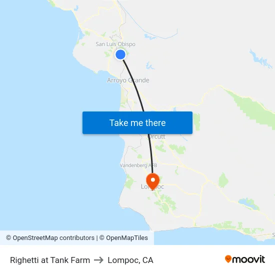 Righetti at Tank Farm to Lompoc, CA map